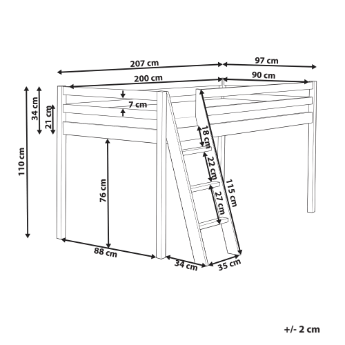 Beliani Mid Sleeper Bed Pine Wood ASCOUX 90 x 200 cm (EU Single) White 2