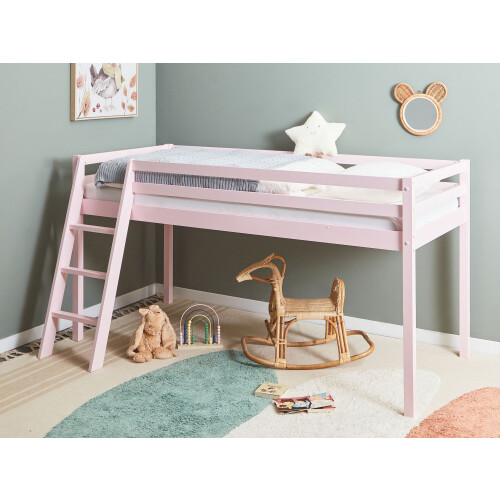 Beliani Mid Sleeper Bed Pine Wood ASCOUX 90 x 200 cm (EU Single) Pink 1