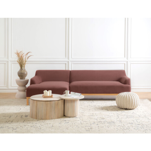 Beliani Corner Sofa 3 Seater SOSJO Fabric Burgundy Right Hand 1