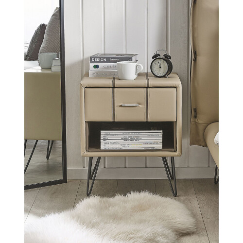 Beliani 1 Drawer Bedside Table BETIN Faux Leather Beige 1