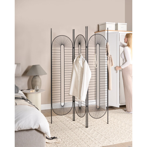 Beliani 3 Panel Room Divider NOALE Black 135 cm 170 cm 1