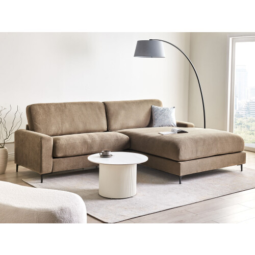 Beliani Corner Sofa 3 Seater MALOY Fabric Brown Left Hand 1