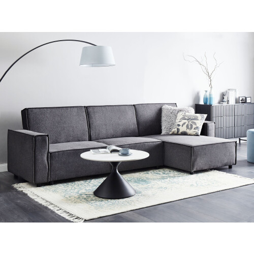 Beliani Corner Sofa Bed 3 Seater ROMEDAL II Fabric Graphite Grey Left Hand 1