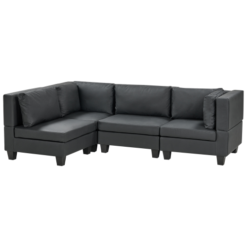 Beliani Modular Corner Sofa 4 Seater UNSTAD Faux Leather Black Right Hand 1