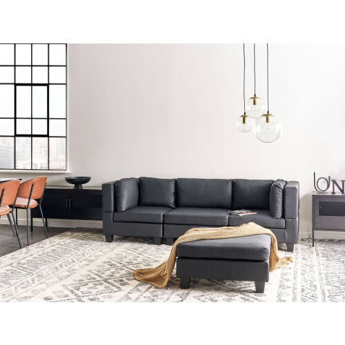 Beliani Modular Sofa 3 Seater UNSTAD Black Faux Leather 1
