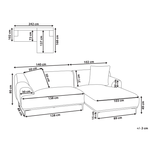 Beliani Corner Sofa STENUM Corduroy Off-White Left Hand 2