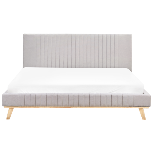 Beliani Bed Chenille TALENCE 180 x 200 cm (EU Super King) Light Grey 1