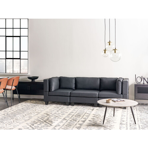 Beliani Modular Sofa 3 Seater UNSTAD Faux Leather Black 1