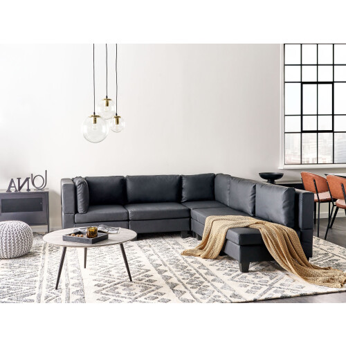 Beliani Modular Corner Sofa 5 Seater UNSTAD Left Hand Black Faux Leather 2