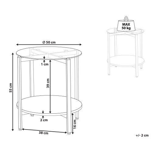 Beliani Side Table LOVELL Tempered Glass Gold 2