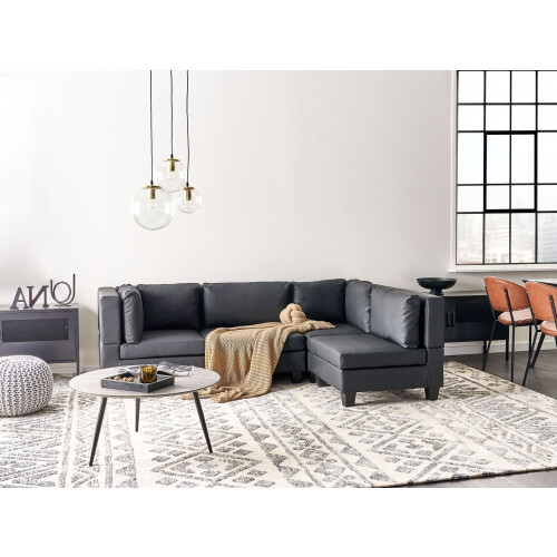 Beliani Modular Corner Sofa 4 Seater UNSTAD Faux Leather Black Left Hand 2