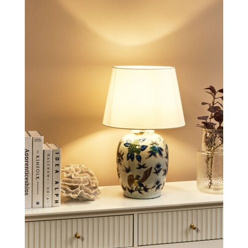 Beliani Table Lamp SUNJA Porcelain White/ Blue 1