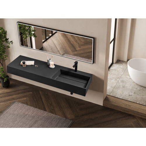 Beliani Wall Hung Basin CUSCO 1500 x 480 mm Mineral Cast Black 1