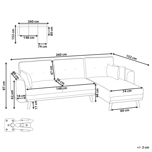 Beliani Corner Sofa Bed 3 Seater KAARINA Fabric Grey Left Hand 2