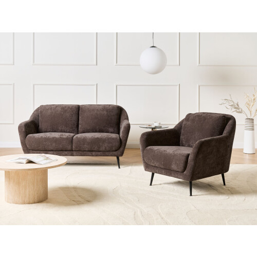 Beliani Living Room Set 3 Seater EIBY Chenille Dark Brown 1