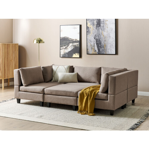 Beliani Modular U-Shape Sofa 5 Seater UNSTAD with Ottoman Fabric Brown 1