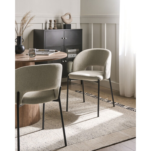 Beliani Set of 2 Dining Chairs PENNY Fabric Light Beige 1