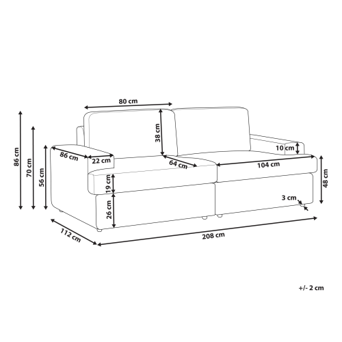 Beliani Sofa 3 Seater ALLA Fabric Taupe 2