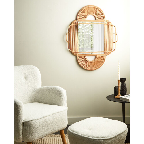 Beliani Wall Mirror ALCORN 70 cm 90 cm Rattan Natural 1