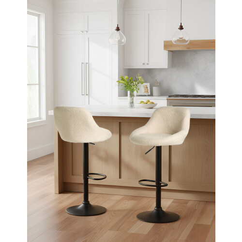 Beliani Set of 2 Bar Stools MEDULIN Swivel Boucle Light Beige 1