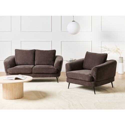 Beliani Living Room Set 3 Seater KJAER Chenille Dark Brown 1