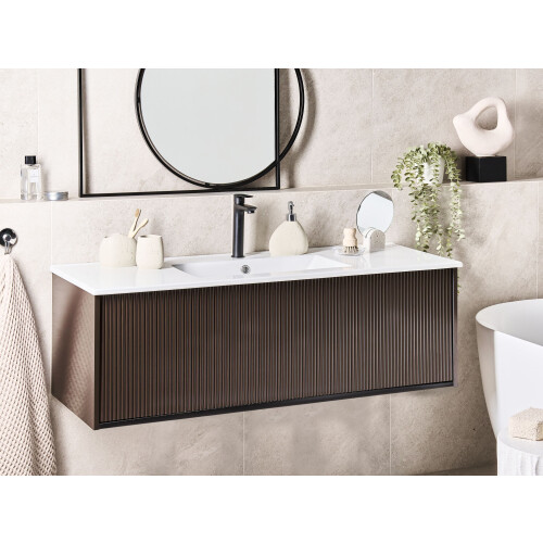 Beliani Vanity Unit with Basin 120 cm Brown MADIDI 1