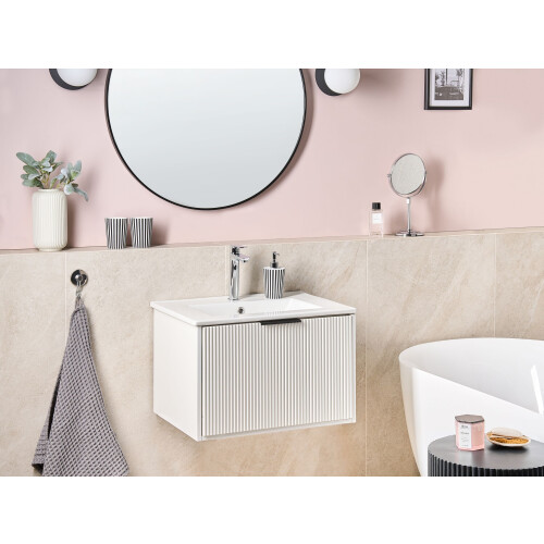 Beliani Wall Mounted Vanity Unit with Basin with Black Handle TILCARA White 1