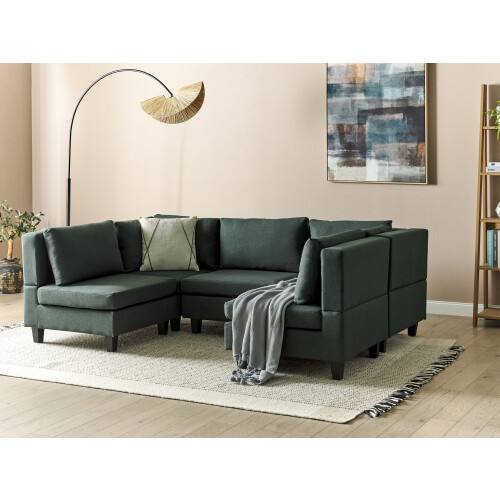 Beliani UNSTAD 5 Seater Modular U-Shape Sofa Dark Green Fabric 2