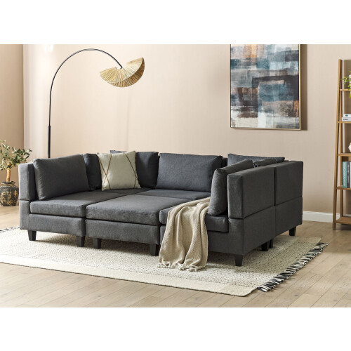 Beliani Modular U-Shape Sofa 5 Seater UNSTAD Dark Grey Fabric with Ottoman 1