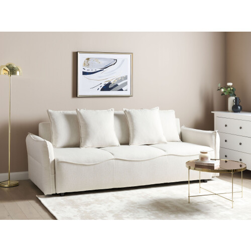 Beliani Sofa Bed 3 Seater KRAMA with Storage Fabric Off-White 1