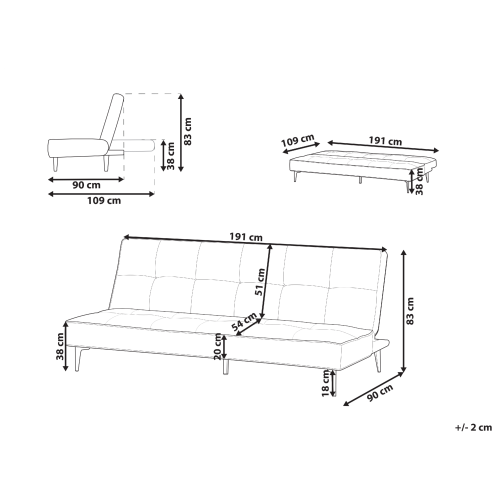 Beliani Sofa Bed 3 Seater ESSVIK Fabric Dark Grey 2