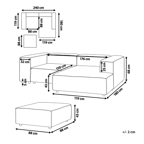 Beliani Modular Corner Sofa 2 Seater ARDAL with Ottoman Boucle Off-White Left Hand 2