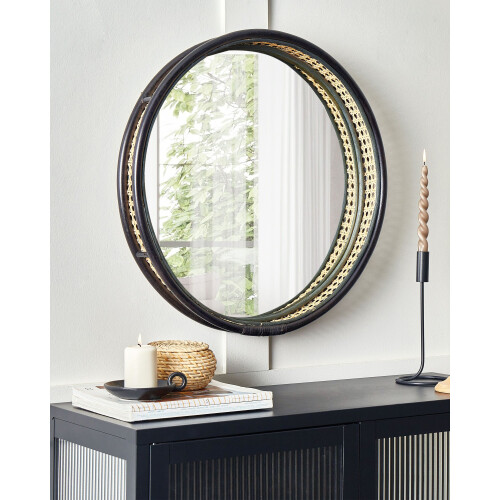 Beliani Wall Mirror DAKSA 60 cm 60 cm Rattan Black 1