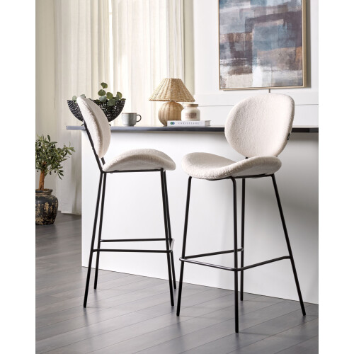 Beliani Set of 2 Bar Chairs LUANA Boucle White 1