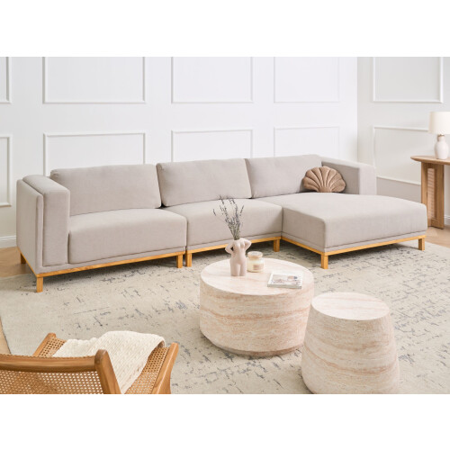 Beliani Corner Sofa 5 Seater VENG Fabric Light Beige Left Hand 1