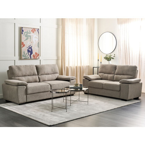 Beliani Living Room Set 5 Seater VOGAR Fabric Light Brown 2