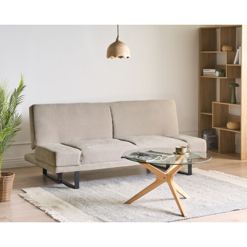 Beliani Sofa Bed 2 Seater YORK Chenille Light Beige 1