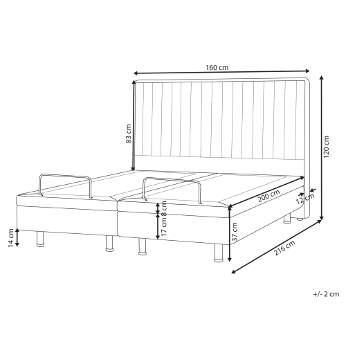 Beliani Adjustable Bed Fabric CASTELLAN 160 x 200 cm (EU King Size) Light Grey 2