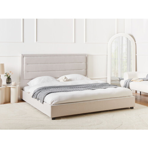 Beliani Bed Fabric ROUEN 180 x 200 cm (Super King) Light Beige 1