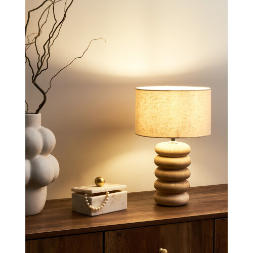 Beliani Table Lamp BETWA Mango Wood Light Brown 1