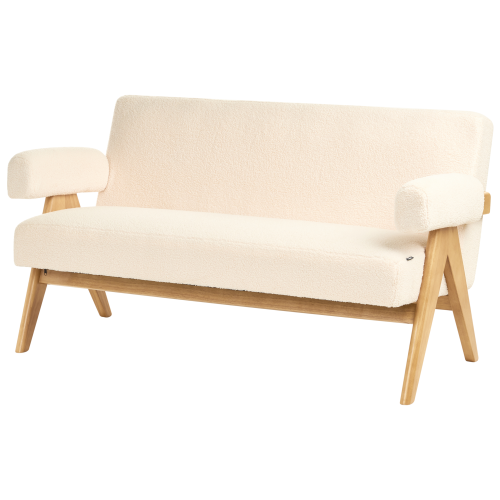 Beliani Sofa 2 Seater TAMRE Boucle Off-White/ Light Brown 2