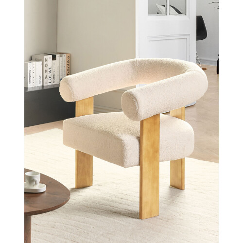 Beliani Armchair ILBRO Boucle Off-White/ Light Brown 1