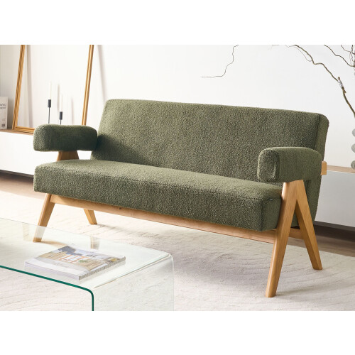 Beliani Sofa 2 Seater TAMRE Boucle Green/ Light Brown 1