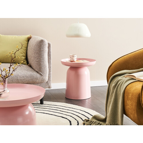 Beliani Side Table TORRENS Metal Pastel Pink 1