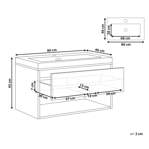 Beliani Vanity Unit with Basin 80 cm Light Brown BERBICE 2