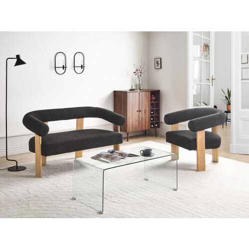 Beliani Living Room Set ILBRO Boucle Black/ Light Brown 1
