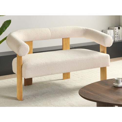 Beliani Sofa 2 Seater ILBRO Boucle Off-White/ Light Brown 1