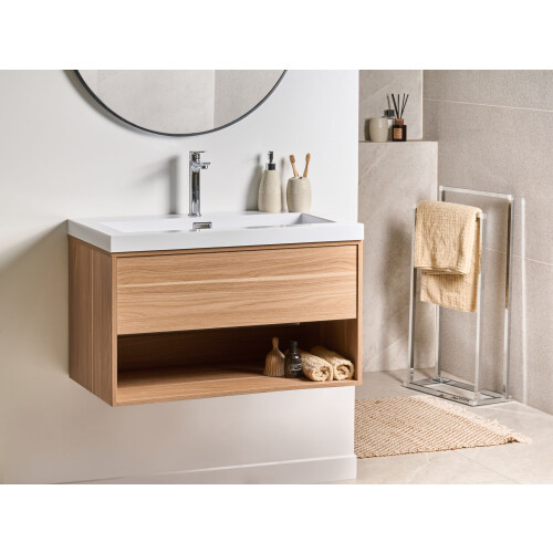 Beliani Vanity Unit with Basin 80 cm Light Brown BERBICE 1