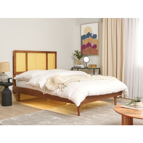 Beliani Bed with LED Rattan AURAY 140 x 200 cm (EU Double) Brown 1