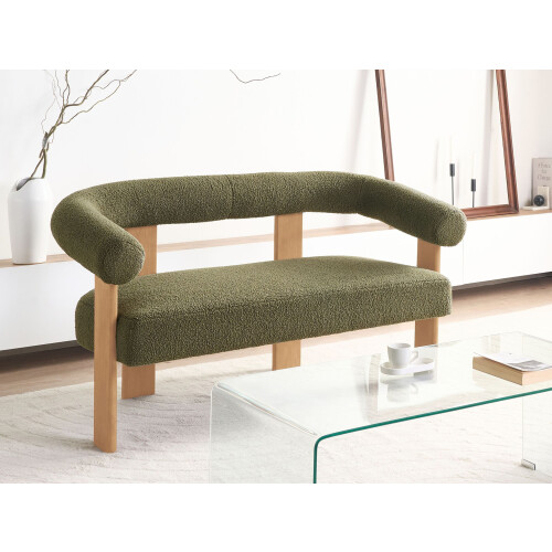 Beliani Sofa 2 Seater ILBRO Boucle Green/ Light Brown 1